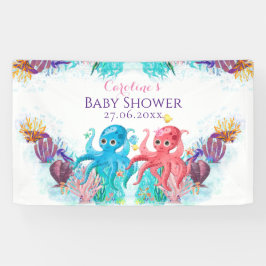 Cute TwinsOcean Octopus kleurful Happy Birthday Spandoek