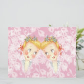 Cute Two Brides Pink Gay Wedding Uitnodiging (Staand voorkant)