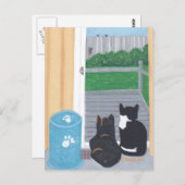 Cute Two Cats Bird Watching Deck Briefkaarten (Voorkant / Achterkant)