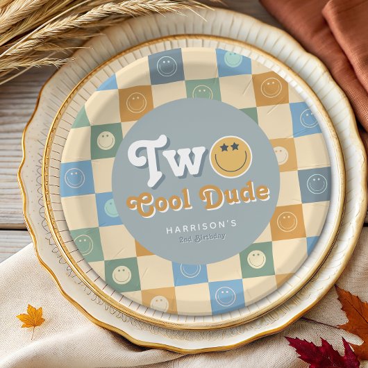 Cute Two Cool Dude Boys 2nd Birthday Papieren Bordje