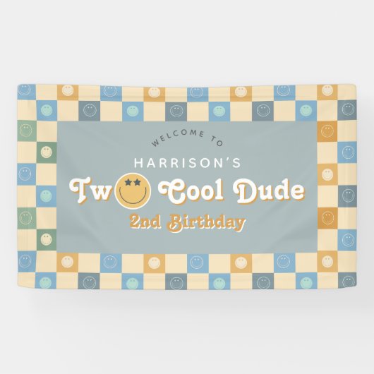 Cute Two Cool Dude Boys 2nd Birthday Welcome Spandoek (Horizontaal)
