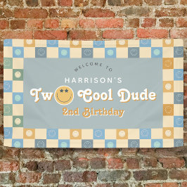 Cute Two Cool Dude Boys 2nd Birthday Welcome Spandoek