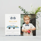 Cute Two Fast Race Car Photo 2e verjaardag Invite Bedankkaart (Staand voorkant)