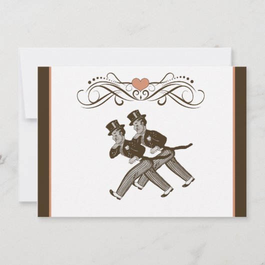 Cute Two Grooms Gay Wedding Invitation Brown Pink Kaart (Voorkant)
