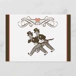 Cute Two Grooms Gay Wedding Invitation Brown Pink Kaart