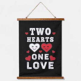 Cute Two Hearts One Love Birthday Valentijnsdag Hangend Wandkleed
