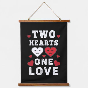 Cute Two Hearts One Love Birthday Valentijnsdag Hangend Wandkleed