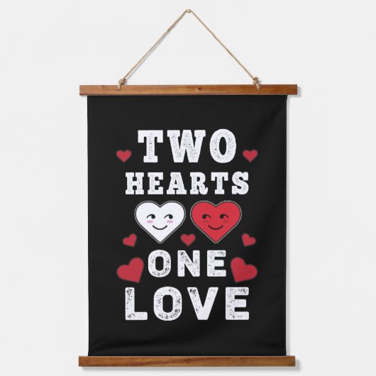 Cute Two Hearts One Love Birthday Valentijnsdag Hangend Wandkleed (Voorkant)