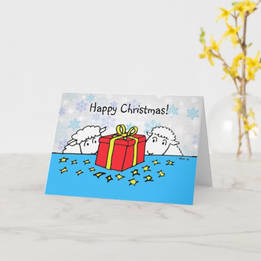 Cute Two Little Sheep Gift Kerstmis Kaart (Gele Bloem)