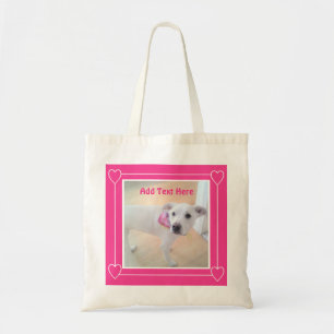 Cute Two Photo Pink Puppy Dog Valentijnsdag Tote Bag