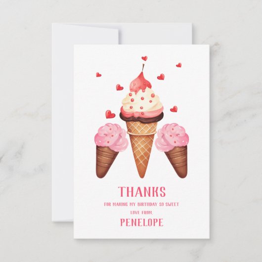 Cute Two Sweet Ice Cream Verjaardagsfeestje  Bedankkaart (Voorkant)