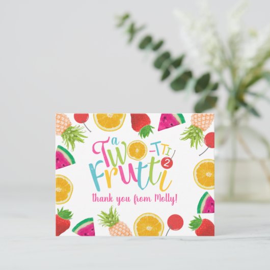 Cute TWO-tti Frutti Fruits 2e verjaardag Bedankkaart (Staand voorkant)