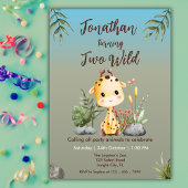 Cute Two Wild Safari Giraf Kids 2nd Birthday  Kaart