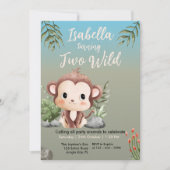 Cute Two Wild Safari Monkey Kids 2nd Birthday Kaart (Voorkant)