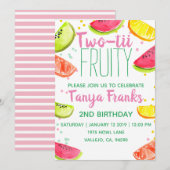 Cute twotii fruitig 2 jaar oude verjaardagsuitnodi kaart (Voorkant / Achterkant)