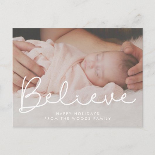 Cute typografie Believe Holiday foto Briefkaart (Voorkant)