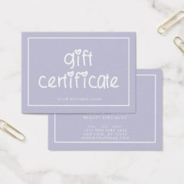 Cute Typography Custom Color Gift Certificate Visitekaartje