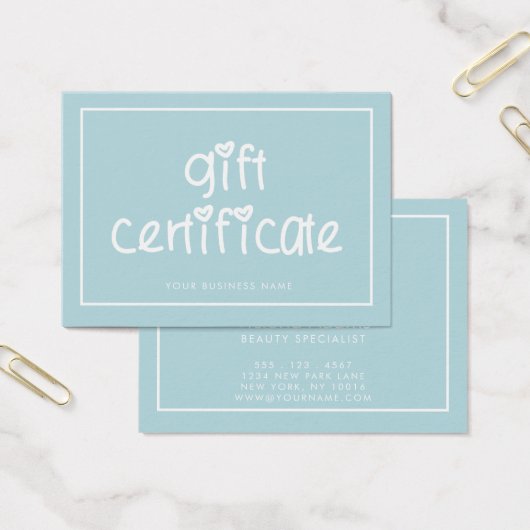 Cute Typography Custom Color Gift Certificate Visitekaartje (Kantoor)