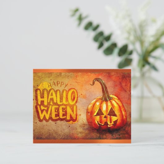 Cute Typography Happy Halloween Pumpkin Briefkaart (Staand voorkant)