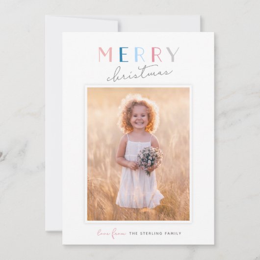 Cute Typography "Merry Kerstmis" Portret Foto Feestdagenkaart (Voorkant)