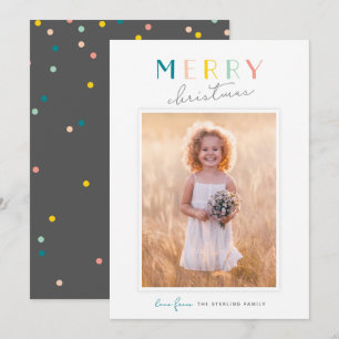 Cute Typography "Merry Kerstmis" Rainbow Photo Feestdagenkaart