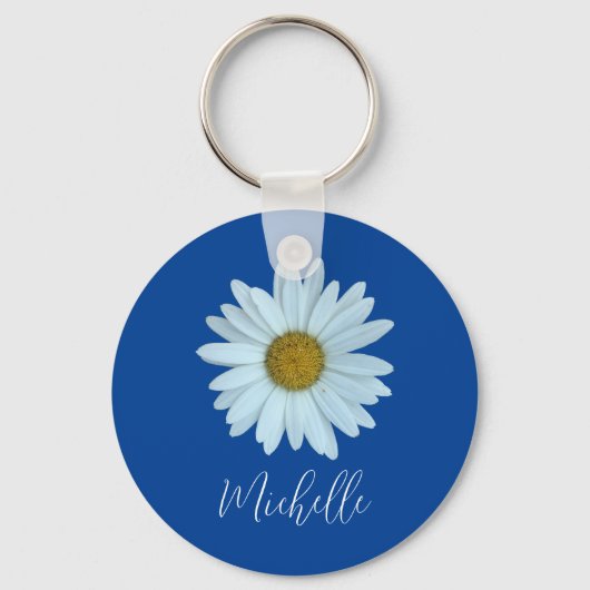 Cute Typography Monogram Botanical White Daisy Sleutelhanger (Voorkant)