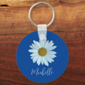 Cute Typography Monogram Botanical White Daisy Sleutelhanger (Voorkant)