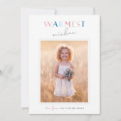 Cute Typography "Warmest Wishes" Portret Foto Feestdagenkaart (Voorkant)