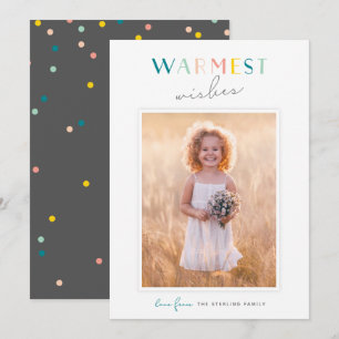 Cute Typography "Warmest Wishes" Rainbow Photo Feestdagenkaart