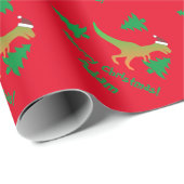 Cute Tyrannosaurus Rex en kerstbomen kind Cadeaupapier (Rol Hoek)