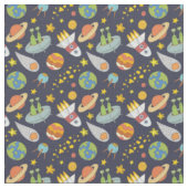 Cute UFO Outer Space Raket Patroon Stof (Close Up)