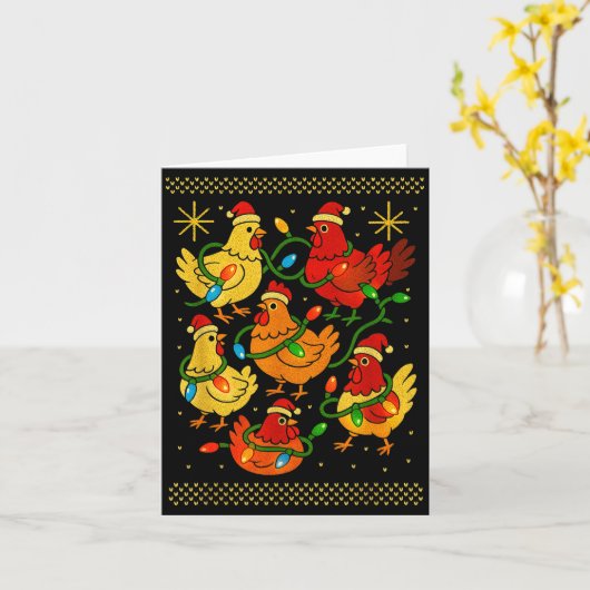 Cute Ugly Christmas Chickens Hen Shirt Funny Xmas  Kaart (Gele Bloem)
