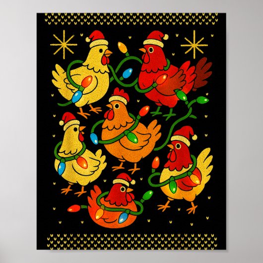 Cute Ugly Christmas Chickens Hen Shirt Funny Xmas  Poster (Voorkant)