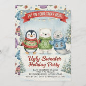 Cute Ugly Sweater Holiday Party Penguin Polar Bear Kaart (Voorkant / Achterkant)