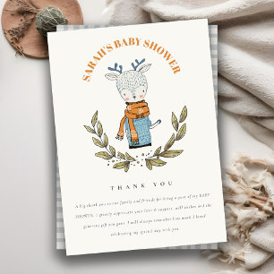 Cute Ugly Sweater Leaf Winter Reindeer Baby shower Bedankkaart