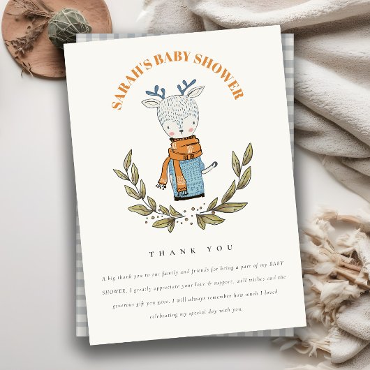 Cute Ugly Sweater Leaf Winter Reindeer Baby shower Bedankkaart