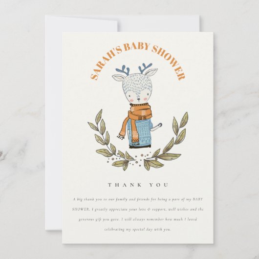 Cute Ugly Sweater Leaf Winter Reindeer Baby shower Bedankkaart (Voorkant)