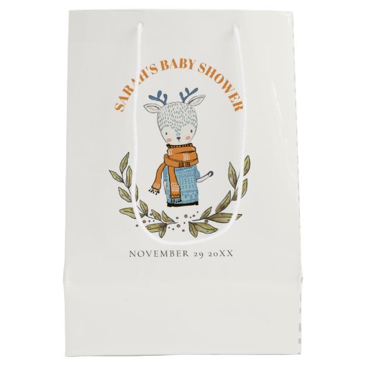 Cute Ugly Sweater Leaf Winter Reindeer Baby shower Medium Cadeauzakje (Achterkant)