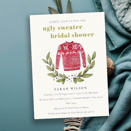 Cute Ugly Sweater Leaf Winter Vrijgezellenfeest In Bedankkaart