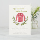 Cute Ugly Sweater Leafy Winter Baby shower Invite Bedankkaart (Staand voorkant)