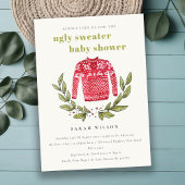Cute Ugly Sweater Leafy Winter Baby shower Invite Bedankkaart