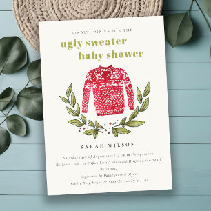 Cute Ugly Sweater Leafy Winter Baby shower Invite Bedankkaart