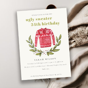 Cute Ugly Sweater Winter Any Age Birthday Invite Bedankkaart