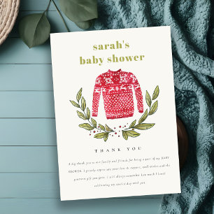 Cute Ugly Sweater Winter KerstBaby shower Bedankkaart