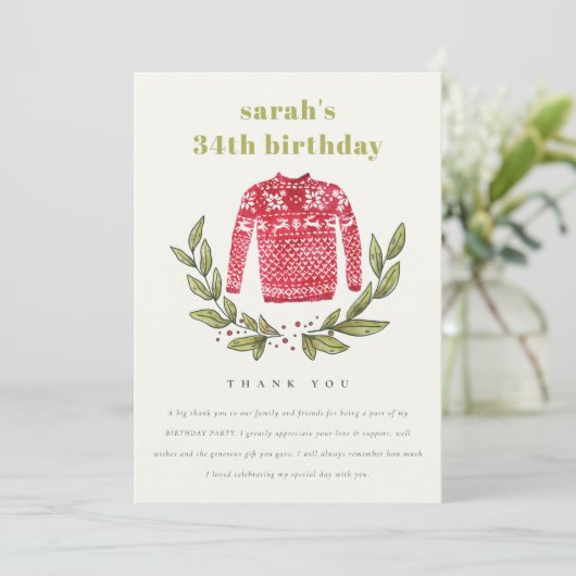 Cute Ugly Sweater Winter Red Elke zondag Bedankkaart (Staand voorkant)