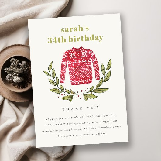 Cute Ugly Sweater Winter Red Elke zondag Bedankkaart