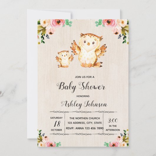 Cute uil baby shower uitnodiging (Voorkant)
