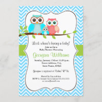 Cute Uil Baby Shower Uitnodiging / Blauw