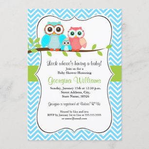 Cute Uil Baby Shower Uitnodiging / Blauw