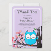 Cute Uil Bloesem Paarse Glitters Strepen Dank Je W Kaart (Voorkant)